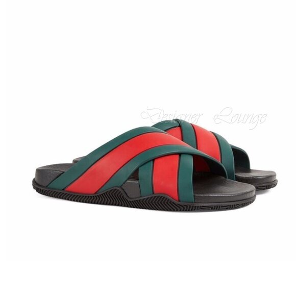 SOLD! NEW GUCCI Women's Web Criss Cross Rubber Slides Sandals EU 39 / US 9 - Picture 2 of 13